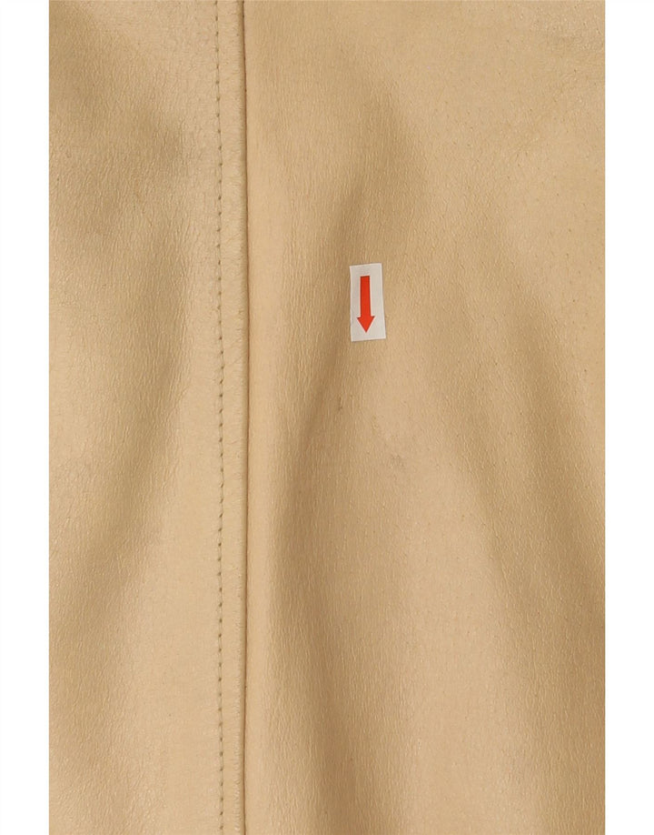 AKASO Womens 3 Button Leather Blazer Jacket UK 14 Large Beige Leather Vintage Akaso and Second-Hand Akaso from Messina Hembry 