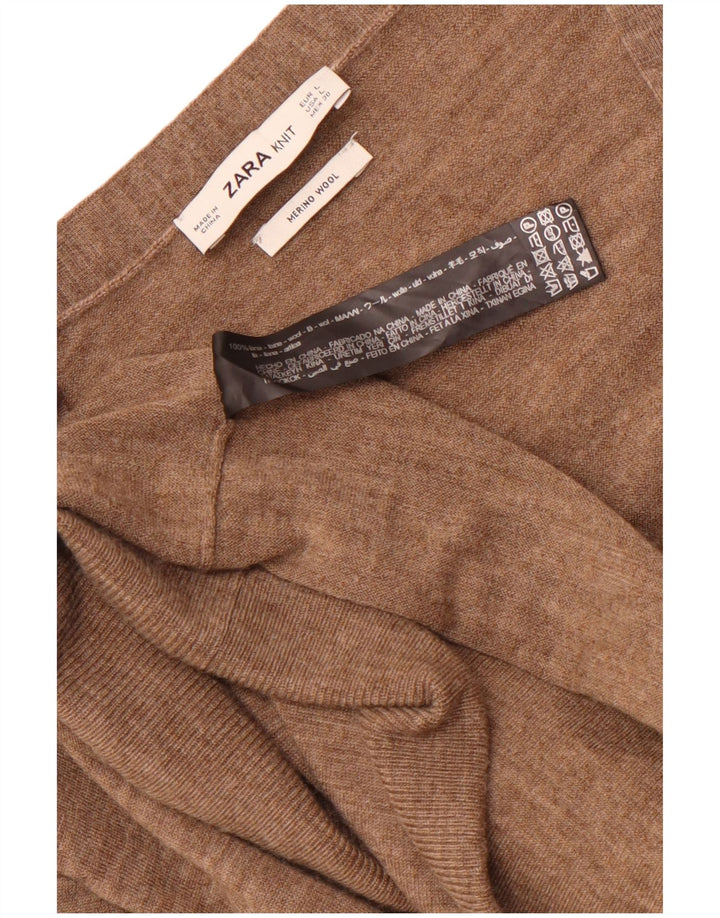 Zara Γυναικεία Ζακέτα Longline UK 14 Large Brown Wool