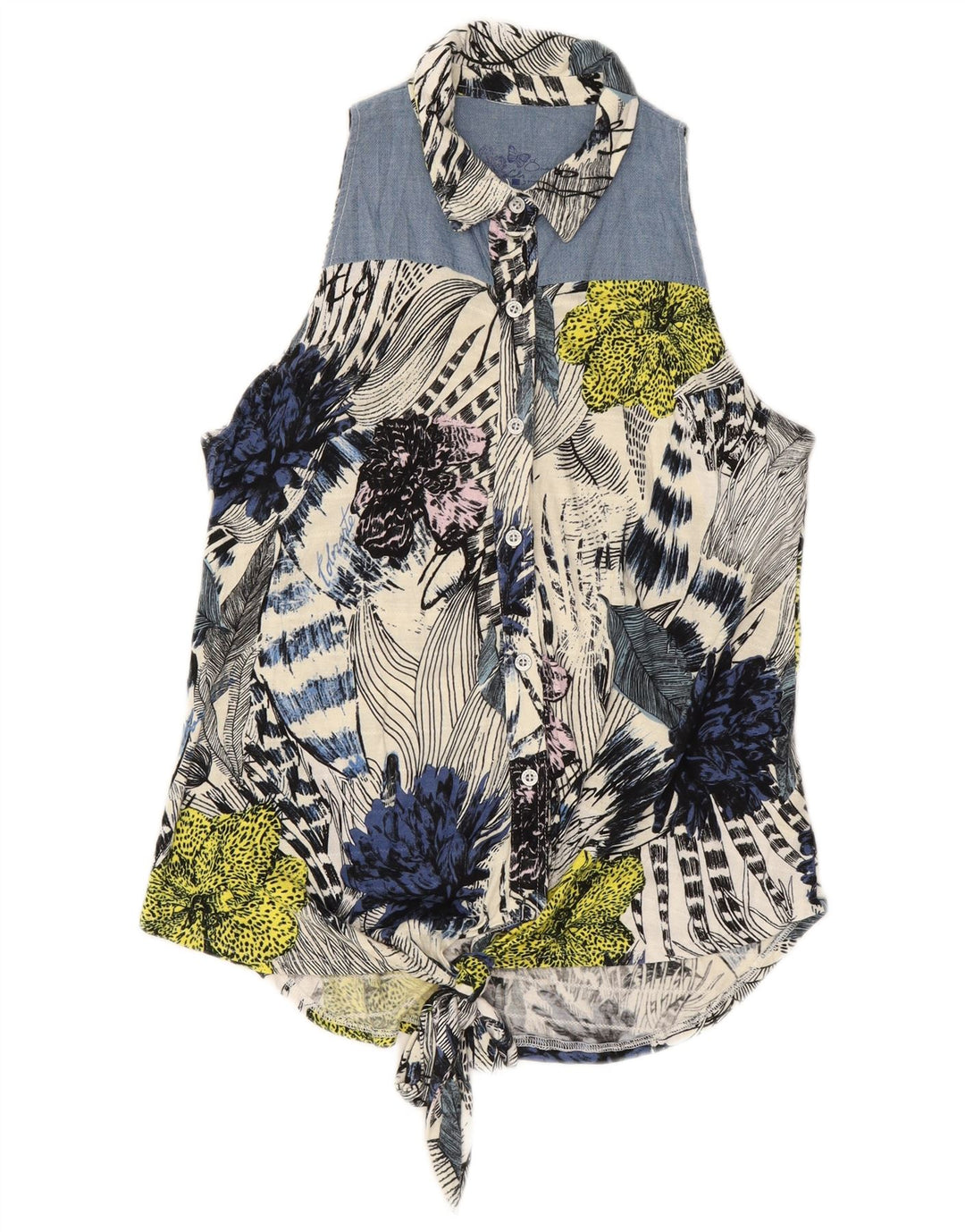 DESIGUAL Γυναικείο αμάνικο πουκάμισο μπλούζα UK 14 μεσαία πολύχρωμη φλοράλ