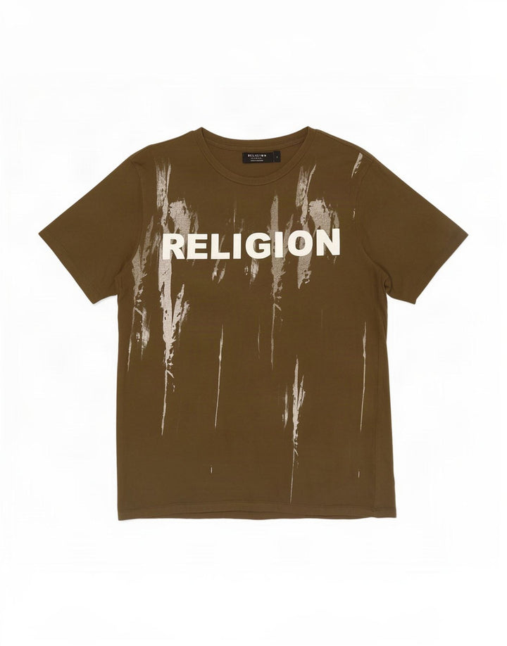 Ανδρικό γραφικό T-Shirt Religion Top Μικρό Χακί Βαμβακερό