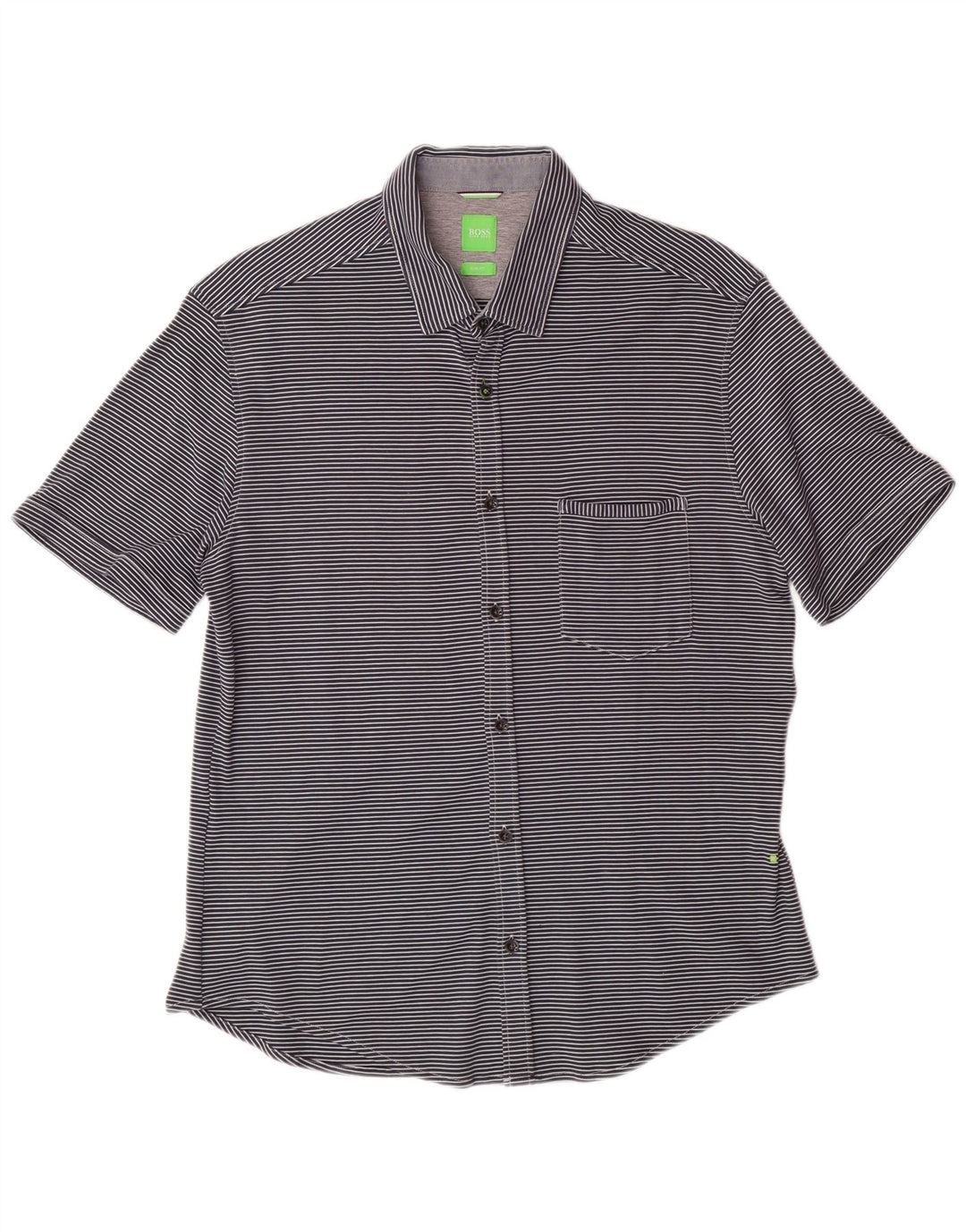 HUGO BOSS Ανδρικό κοντομάνικο πουκάμισο με λεπτή εφαρμογή Μεγάλο μπλε ναυτικό ριγέ