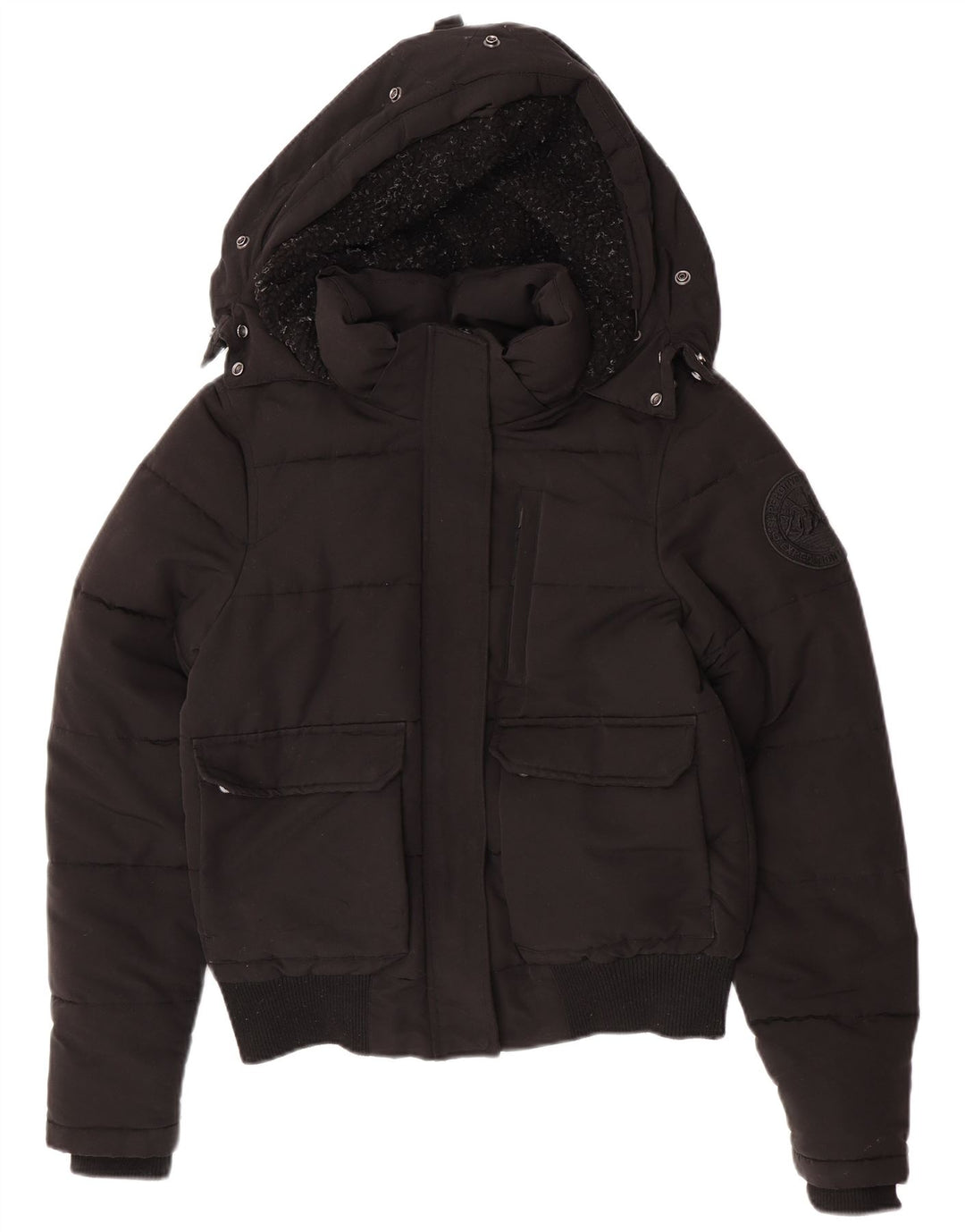 Superdry γυναικείο μπουφάν με κουκούλα με επένδυση UK 12 μεσαίο μαύρο πολυεστέρα