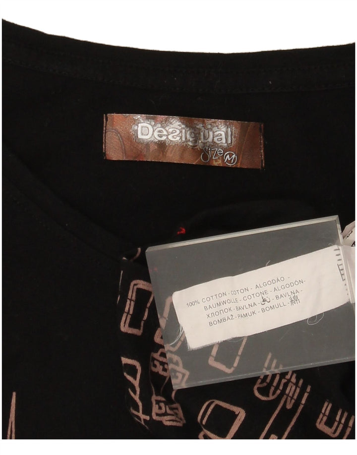 Desigual Γυναικείο Μπλουζάκι με γραφικό μακρυμάνικο UK 12 μεσαίο μαύρο βαμβακερό