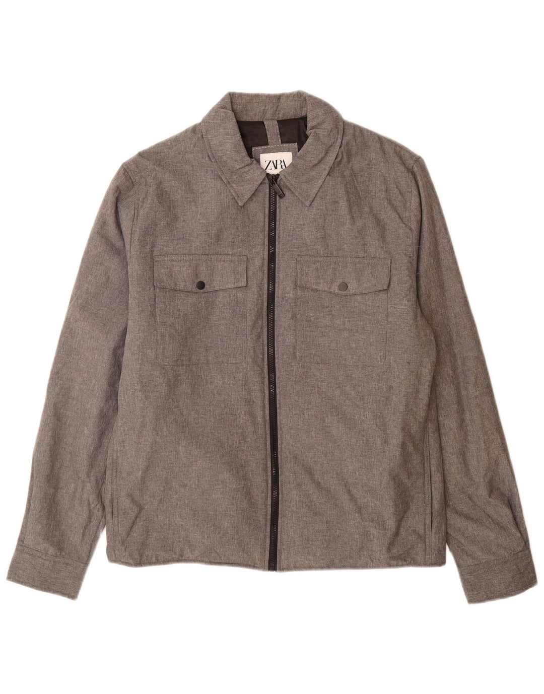 Zara Mens Utility Jacket UK 40 Large Grey Polyester