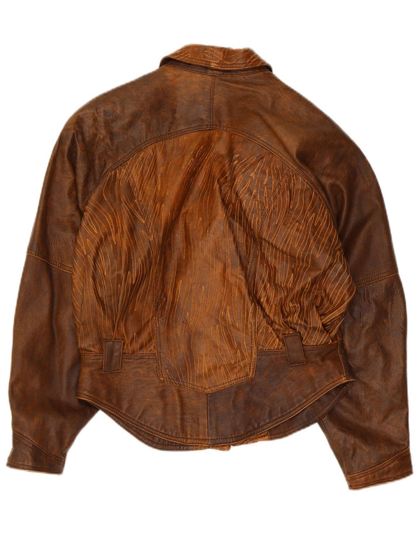 Vintage Γυναικείο Bomber Δερμάτινο Μπουφάν IT 44 Medium Brown Tie Dye Biker