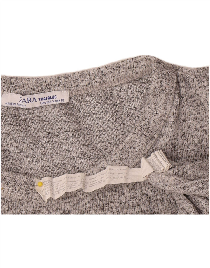 Zara Γυναικείο Crop Top Μακρυμάνικο UK 8 Small Grey Viscose