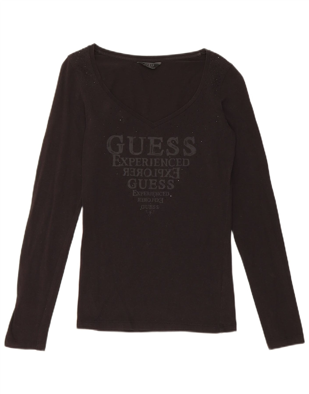 Guess Γυναικείο γραφικό τοπ μακρυμάνικο UK 8 Small μαύρο βαμβακερό