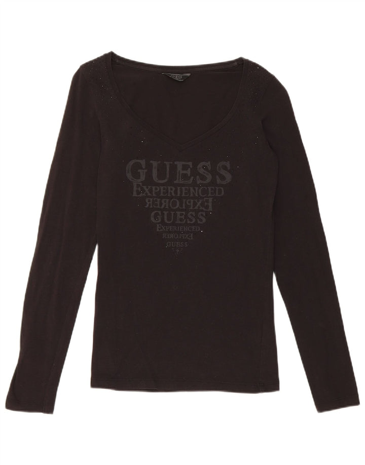 Guess Γυναικείο γραφικό τοπ μακρυμάνικο UK 8 Small μαύρο βαμβακερό
