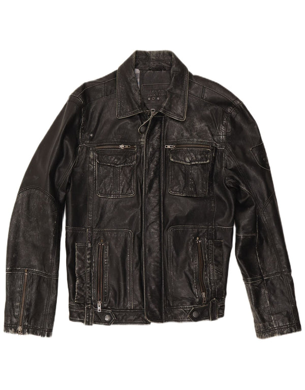 FREAKY NATION Ανδρικό Δερμάτινο Μπουφάν UK 42 XL Μαύρο Δερμάτινο