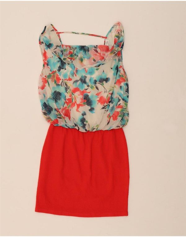 Zara Γυναικείο φόρεμα μέσης UK 12 Medium Red Floral