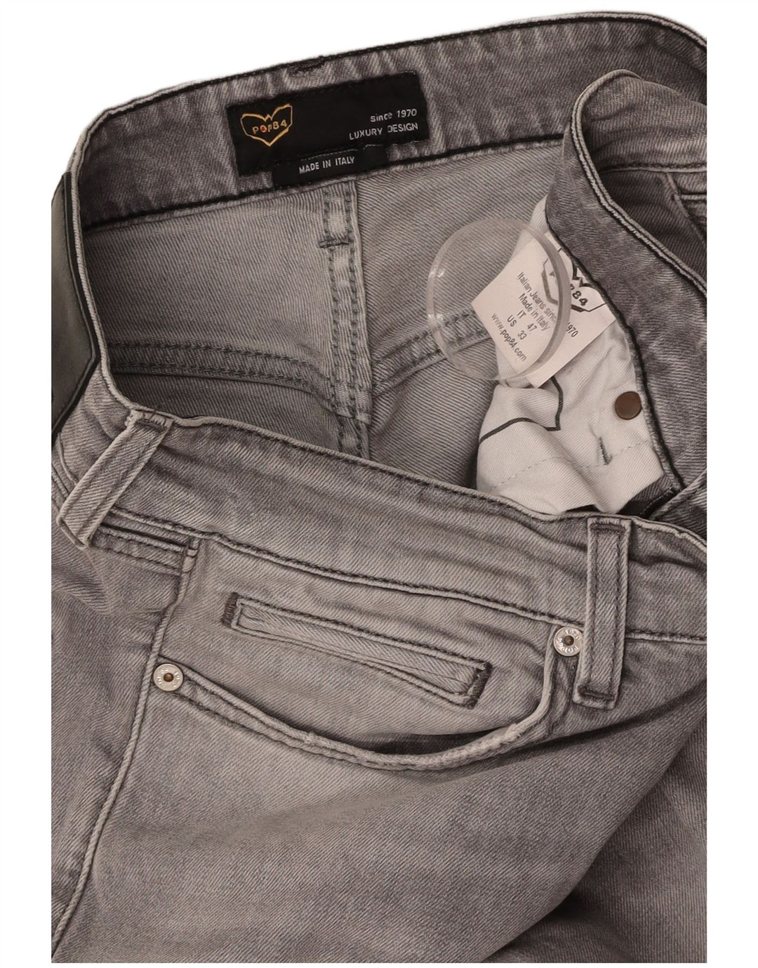 POP 84 Mens Distressed Slim Jeans W33 L29 Γκρι βαμβακερό