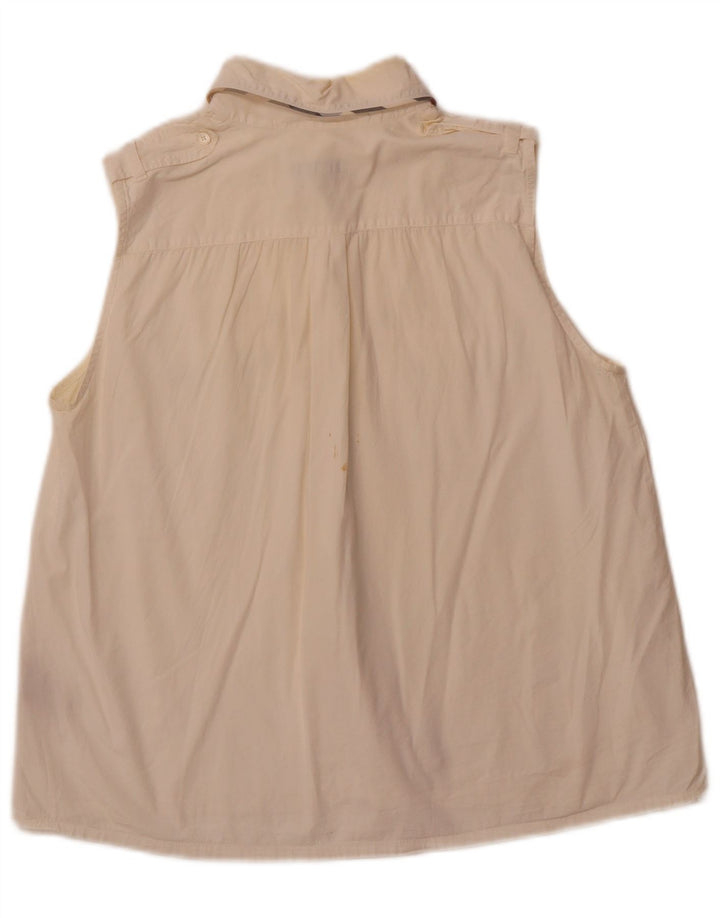 Γυναικείο αμάνικο στρατιωτικό πουκάμισο BURBERRY UK 14 Μεγάλο από λευκό βαμβακερό