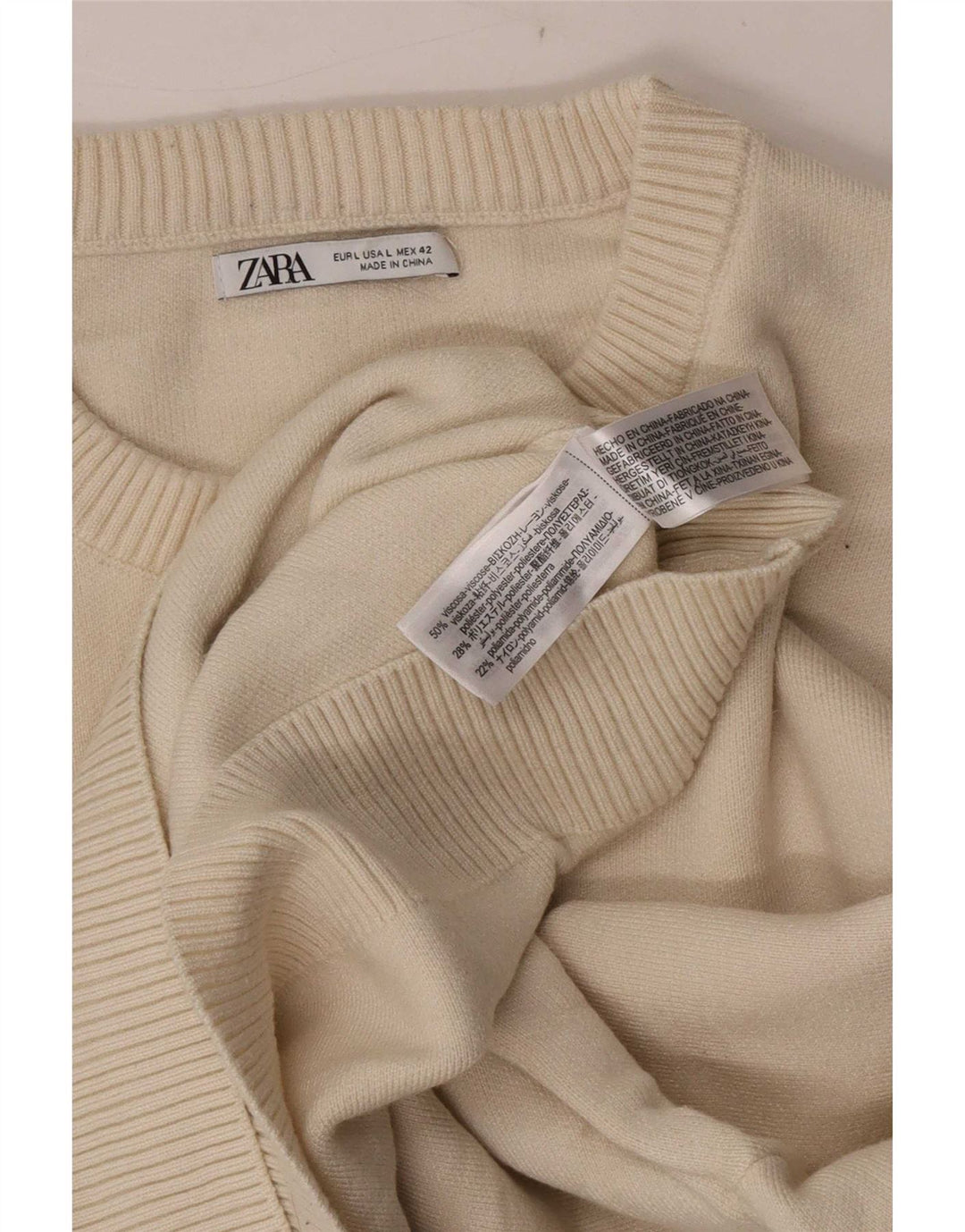 Ανδρικό πουλόβερ Zara Crew Neck Jumper Μεγάλο μπεζ βισκόζη