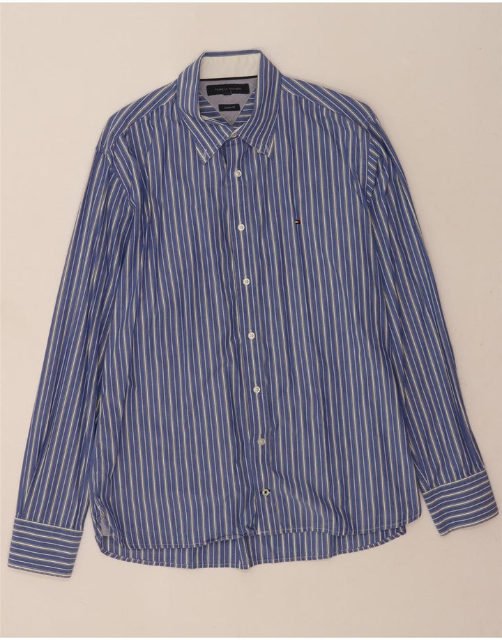 Ανδρικό πουκάμισο Tommy Hilfiger Custom Fit Μεγάλο μπλε ριγέ βαμβακερό