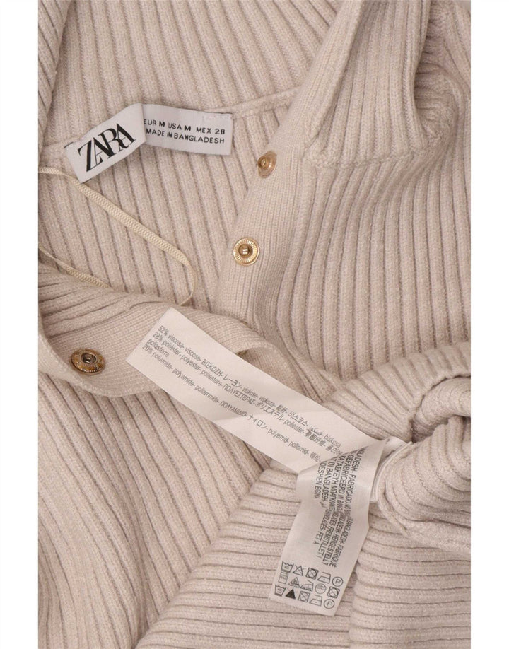 Zara Γυναικείο Crop Top μακρυμάνικο UK 12 μεσαία λευκή βισκόζη