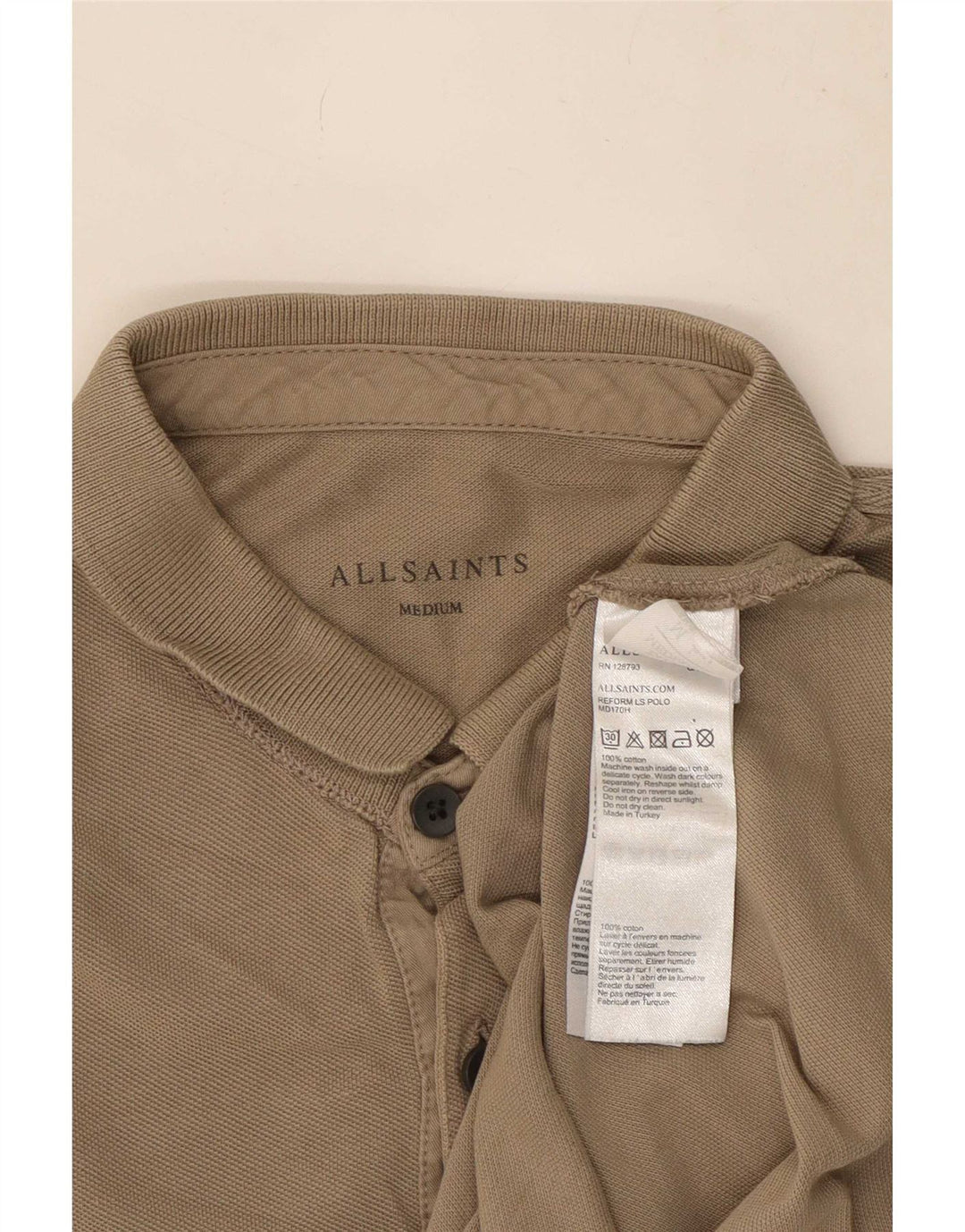 Ανδρικό μακρυμάνικο μπλουζάκι πόλο All Saints Βαμβακερό μεσαίο μπεζ