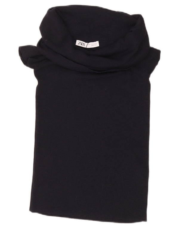 ZARA Γυναικεία Crop Μπλούζα Τοπ UK 12 Medium Black Viscose