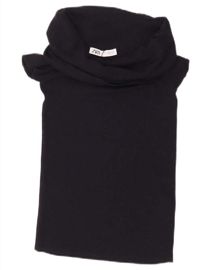 ZARA Γυναικεία Crop Μπλούζα Τοπ UK 12 Medium Black Viscose