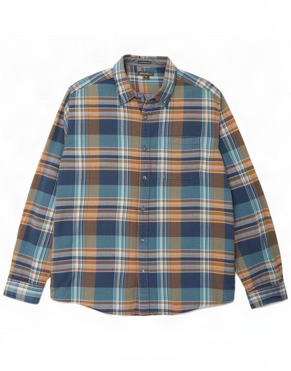 Eddie Bauer Mens Classic Fit Flannel Shirt XL Blue Plaid Cotton