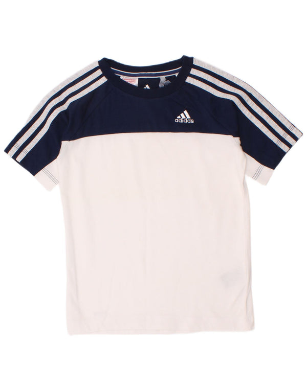 T-Shirt Adidas Boys Climalite Top 7-8 ετών Λευκό βαμβακερό μπλοκ