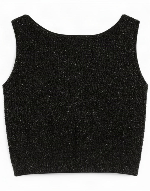 Vintage Womens See Through Αμάνικο Crop Top UK 12 Medium Black Lambswool
