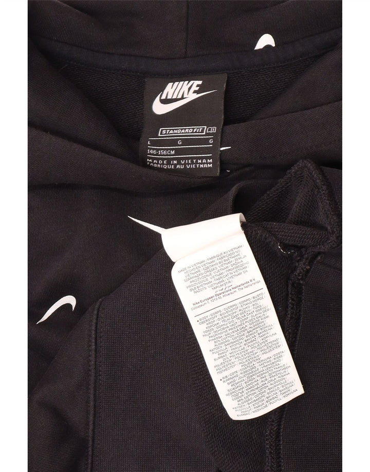 NIKE Girls Standard Crop Graphic Hoodie Jumper 12-13 Years Large Black