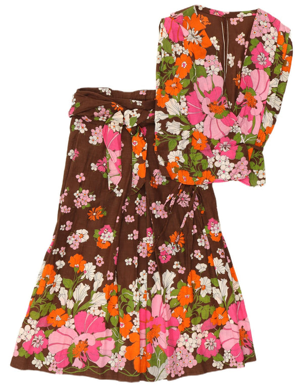 Vintage Womens Wrap 2 Piece Skirt Set UK 12 Medium W28 Brown Floral