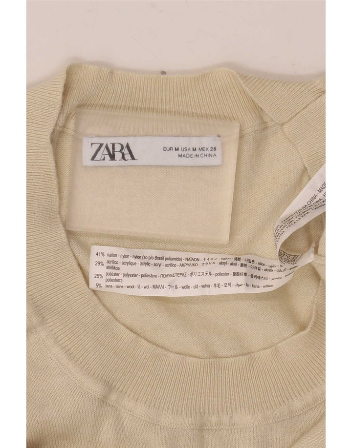 Zara Γυναικεία κοντομάνικη μπλούζα τοπ UK 12 Medium Off White Nylon