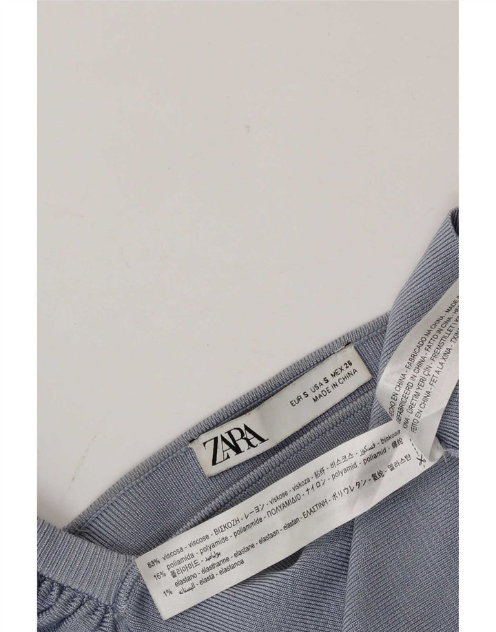 Zara Womens Crop Off Shoulder Top UK 8 Small Blue Viscose