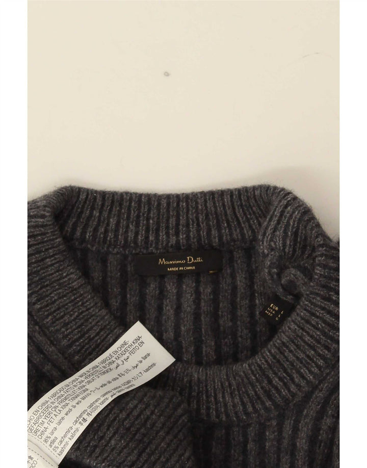 Massimo Dutti Γυναικείο πουλόβερ με λαιμόκοψη UK 16 μεγάλο γκρι μαλλί