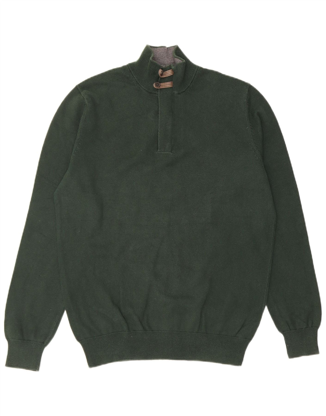 Massimo Dutti Ανδρικό πουλόβερ με λαιμό με κουμπιά, μικρό πράσινο βαμβακερό