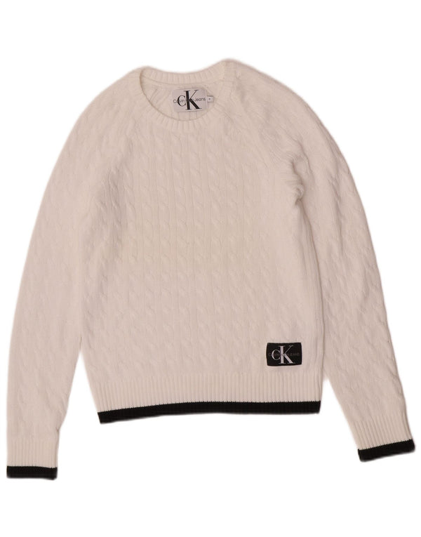 Calvin Klein Jeans Γυναικείο πουλόβερ με λαιμόκοψη UK 12 Medium White