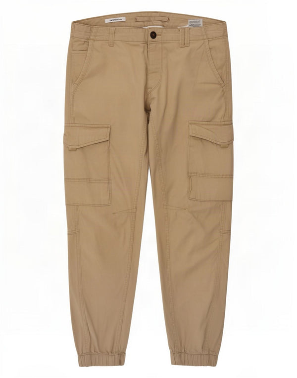 Jack & Jones Mens Paul Tapered Cargo Trousers W32 L28 Beige Cotton