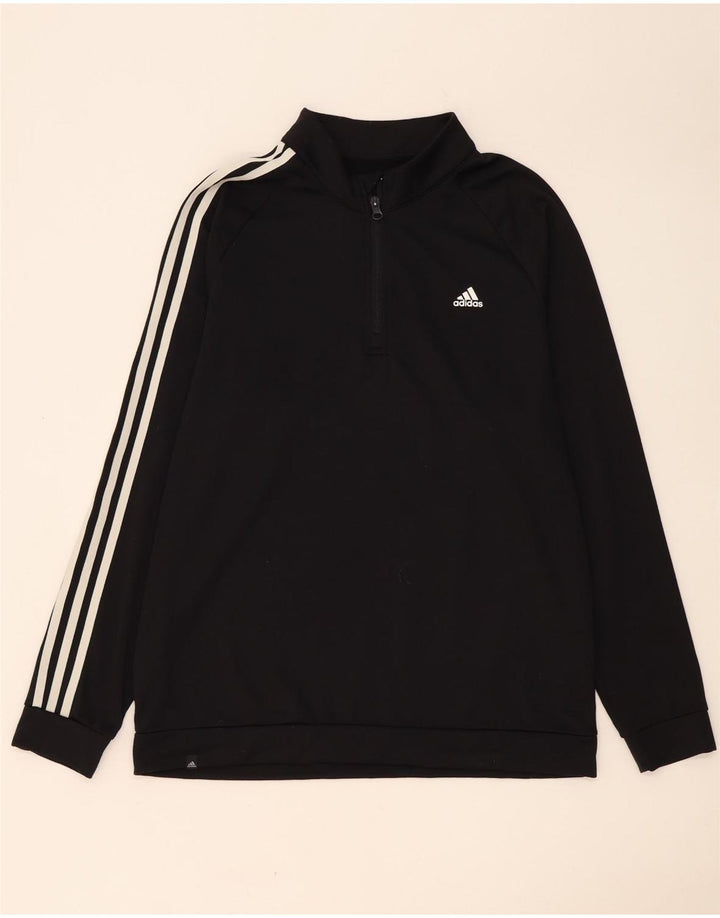 Ανδρικό φούτερ Adidas με φερμουάρ, μαύρο πολυεστέρα