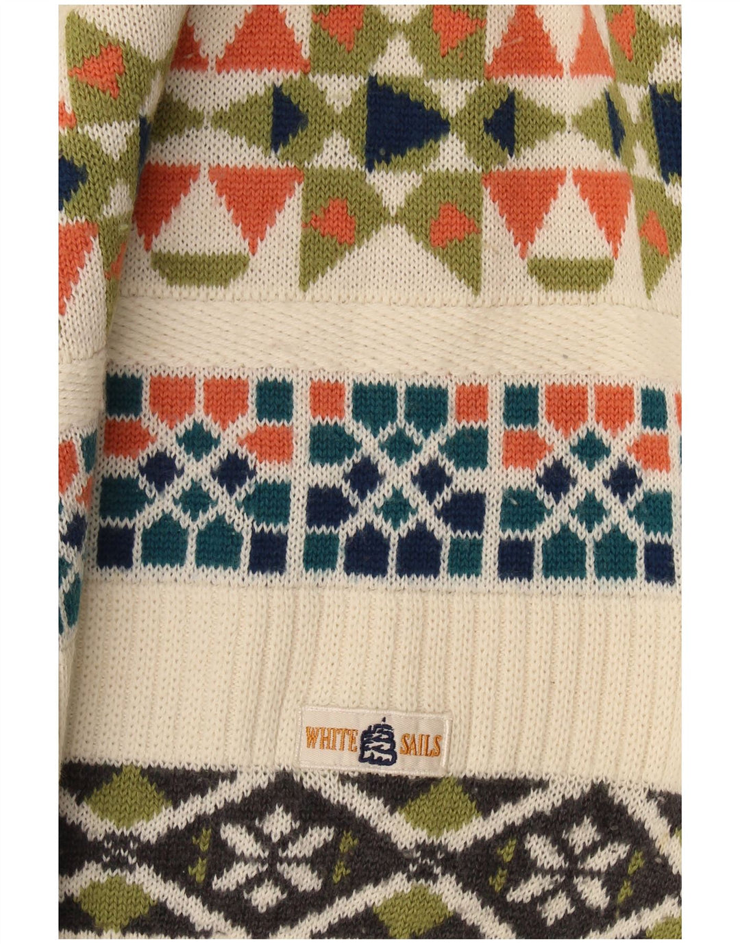 Λευκό Sails Ανδρικό πουλόβερ με λαιμόκοψη Μεγάλο Μπεζ γεωμετρικό