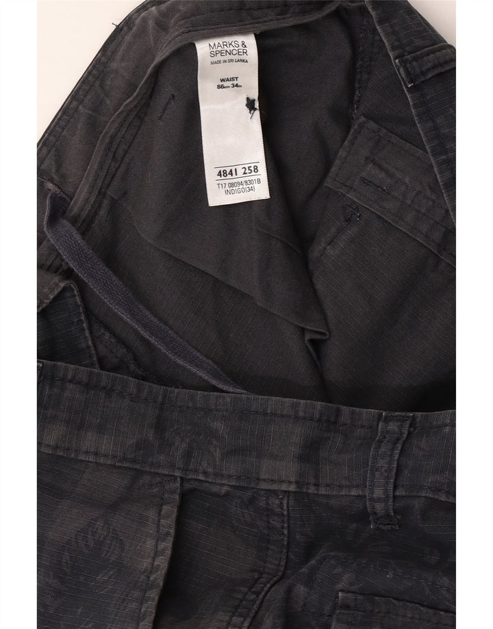 Ανδρικό σορτς Cargo Marks & Spencer W34 Large Navy Blue Check Cotton