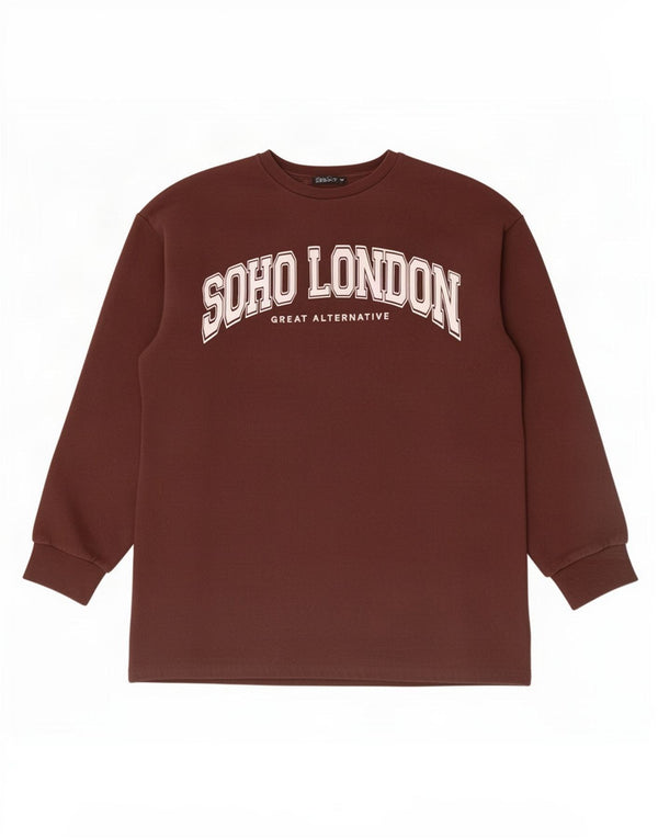 Zara Γυναικείο Φούτερ γραφικό Jumper UK 16 Large καφέ βαμβακερό