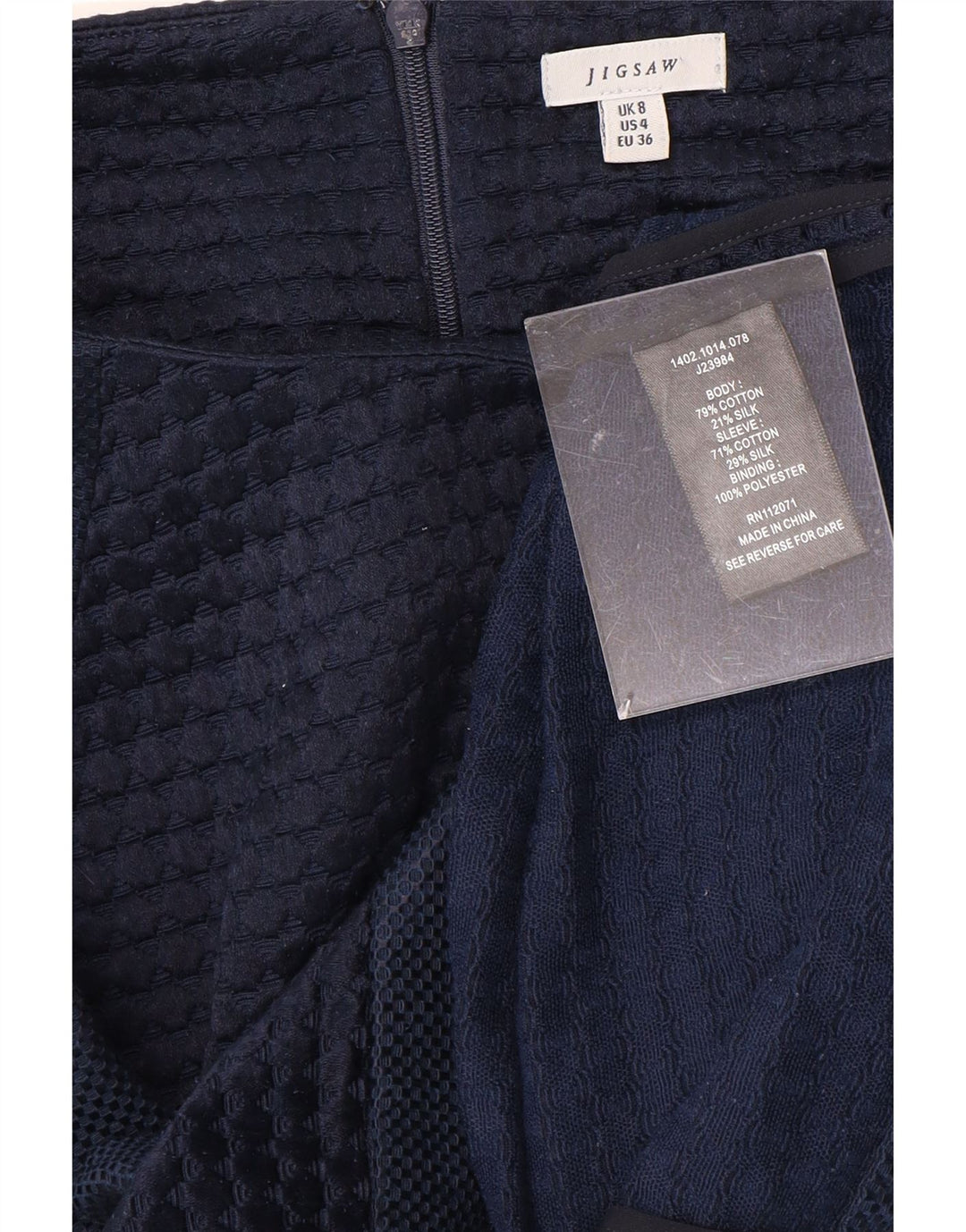 JIGSAW Womens Crop Top 3/4 Sleeve UK 8 Small  Navy Blue Cotton