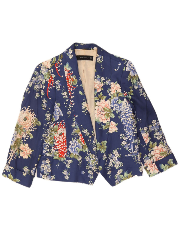 Zara Γυναικείο σακάκι blazer Crop 1 Button UK 14 Medium Navy Blue Floral