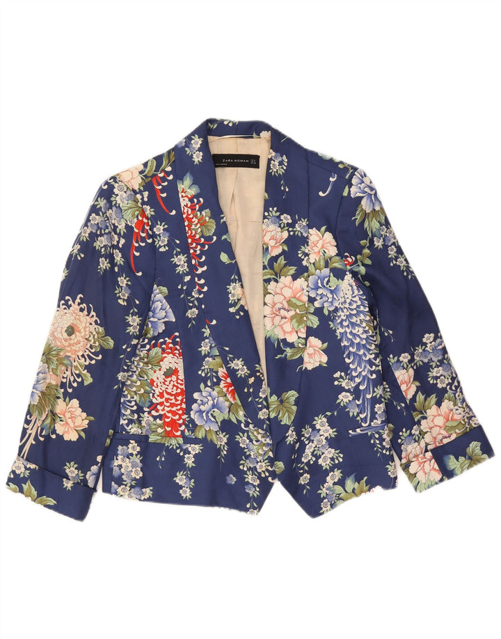Zara Γυναικείο σακάκι blazer Crop 1 Button UK 14 Medium Navy Blue Floral