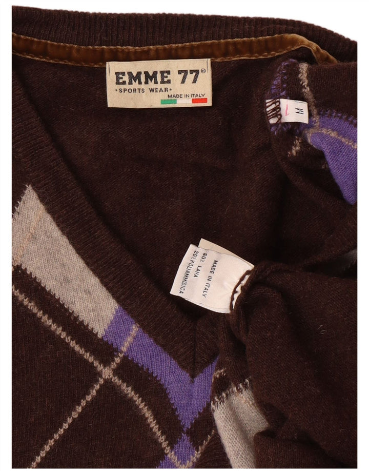 EMME 77 Ανδρικό πουλόβερ με λαιμόκοψη με λαιμόκοψη σε μεσαίο καφέ Argyle/Diamond Wool