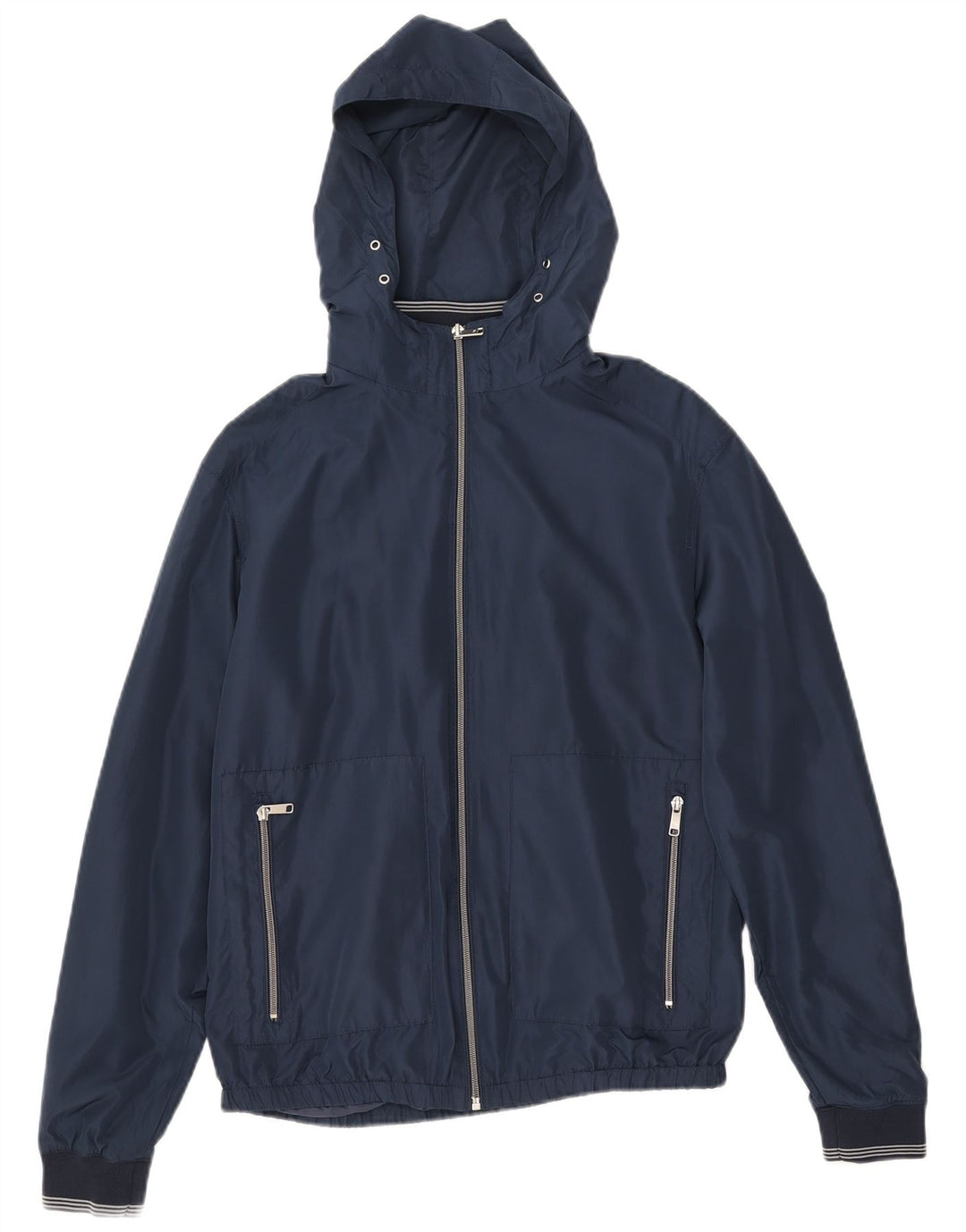 Zara Ανδρικό Bomber Jacket με κουκούλα UK 38 Medium Navy Blue Polyester