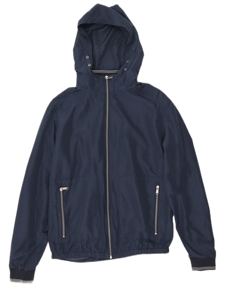 Zara Ανδρικό Bomber Jacket με κουκούλα UK 38 Medium Navy Blue Polyester