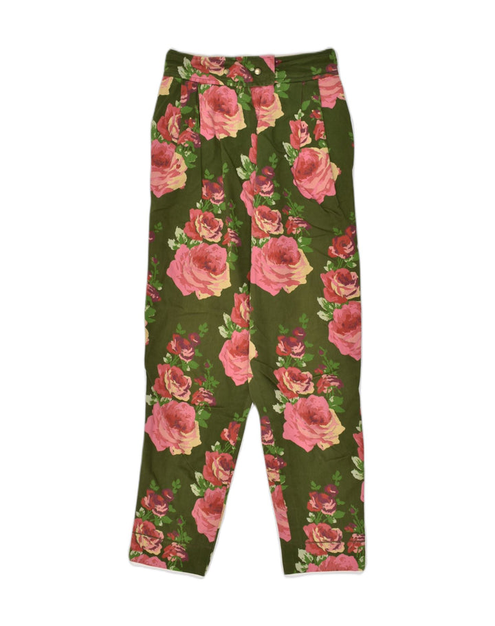 VINTAGE Womens Slim Casual Trousers W24 L26  Green Floral | Vintage Vintage | Thrift | Second-Hand Vintage | Used Clothing | Messina Hembry 