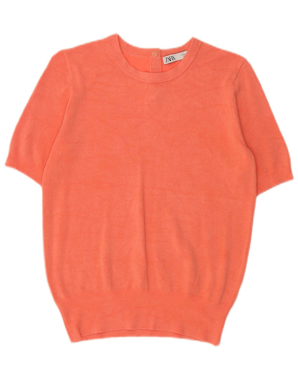 Zara γυναικείο κοντομάνικο πουλόβερ με λαιμόκαυστο UK 12 Medium Orange
