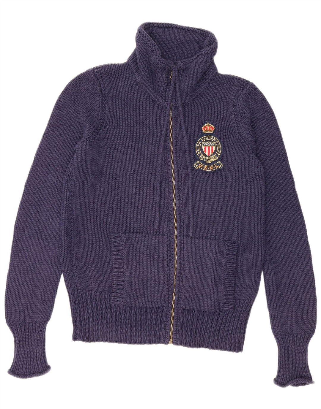 RALPH LAUREN Γυναικείο πουλόβερ ζακέτα UK 14 Medium Navy Blue Cotton