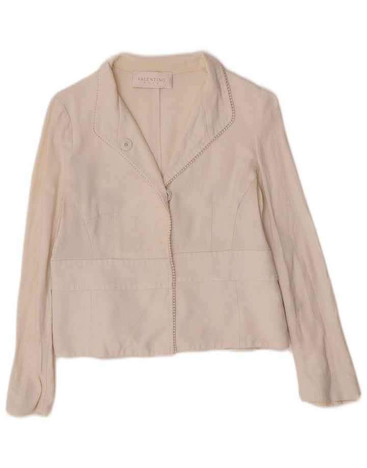 Valentino Γυναικείο Μπουφάν Blazer Crop 1 Button IT 44 Medium Off White Βαμβακερό