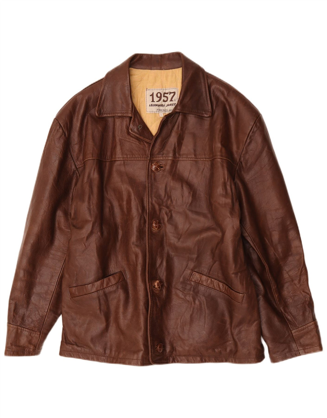 Legendary Jacket 1957 Ανδρικό δερμάτινο σακάκι με 4 κουμπιά UK 40 Large Brown
