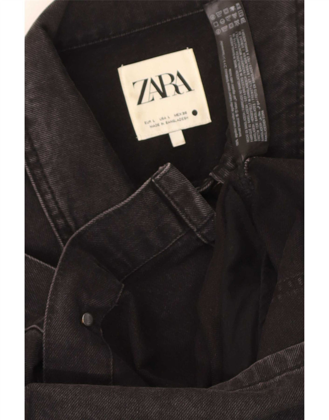 Zara Γυναικείο Τζιν Παλτό UK 14 Μεγάλο Μαύρο Βαμβακερό