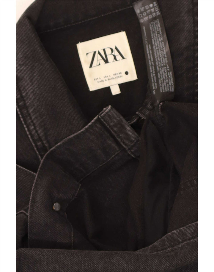Zara Γυναικείο Τζιν Παλτό UK 14 Μεγάλο Μαύρο Βαμβακερό